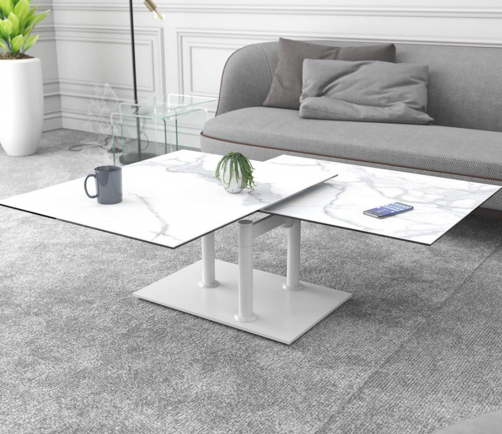 Table basse en céramique marbre 2 plateaux pivotant design - Oprha