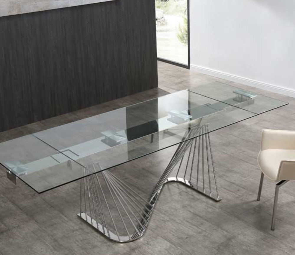 Table en verre extensible pieds inox rectangulaire L160cm  - Anissata