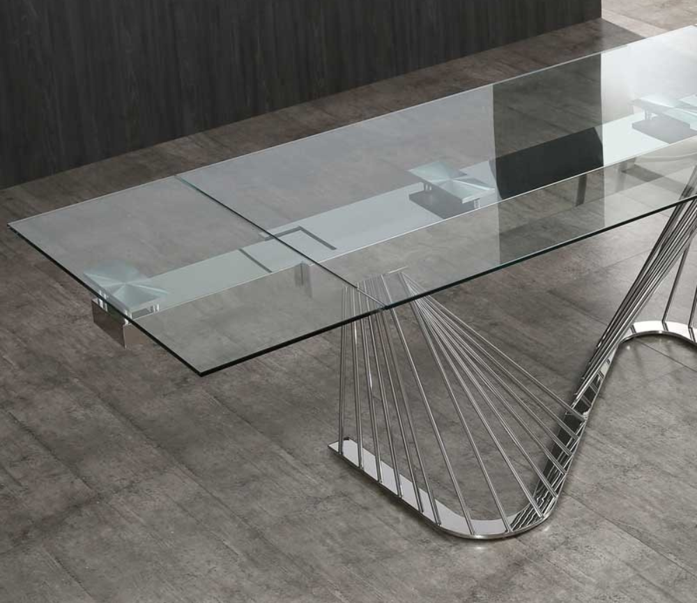 Table en verre extensible pieds inox rectangulaire L160cm  - Anissata