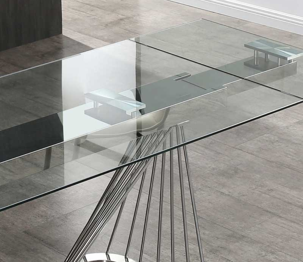 Table en verre extensible pieds inox rectangulaire L160cm  - Anissata