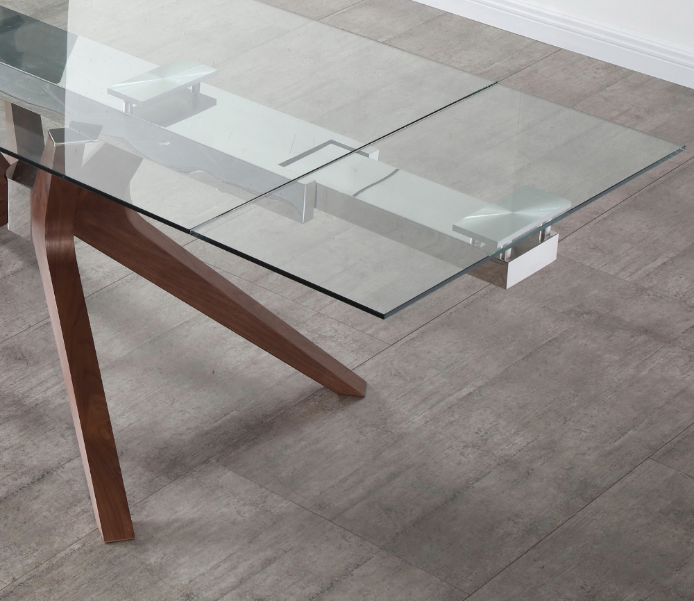 Table en verre extensible contemporaine rectangulaire inox 160 cm - Souffle d'intérieur