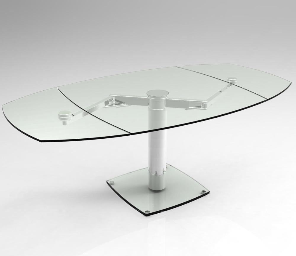 Table extensible Gia – rallonges papillon – ouverte – verre trempée transparente