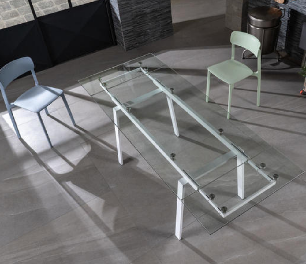 Table en verre extensible design de salle à manger blanche L140cm - Sergio