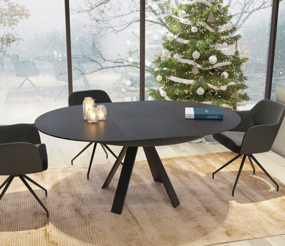 table ovale extensible gris titane avec rallonge - Akante - Souffle d'intérieur