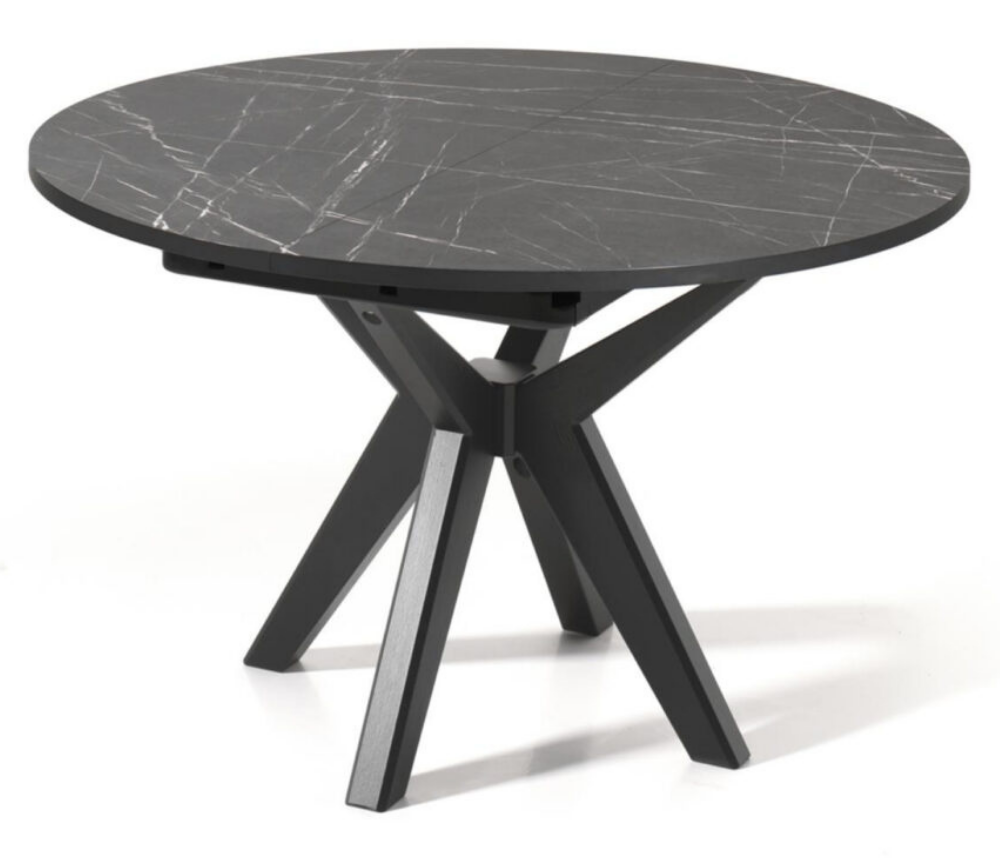 Table ronde en bois marbre noir extensible avec pieds noir - Souffle d'intérieur