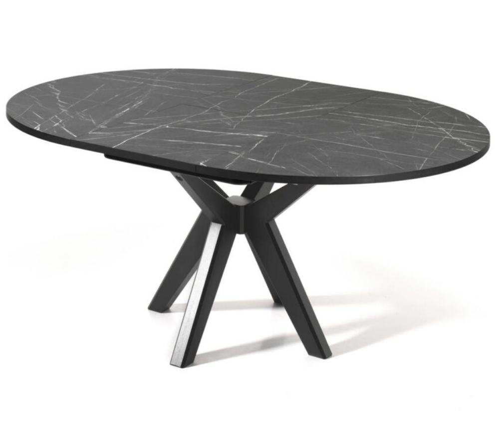 Table ronde en bois marbre noir extensible avec pieds noir - Souffle d'intérieur