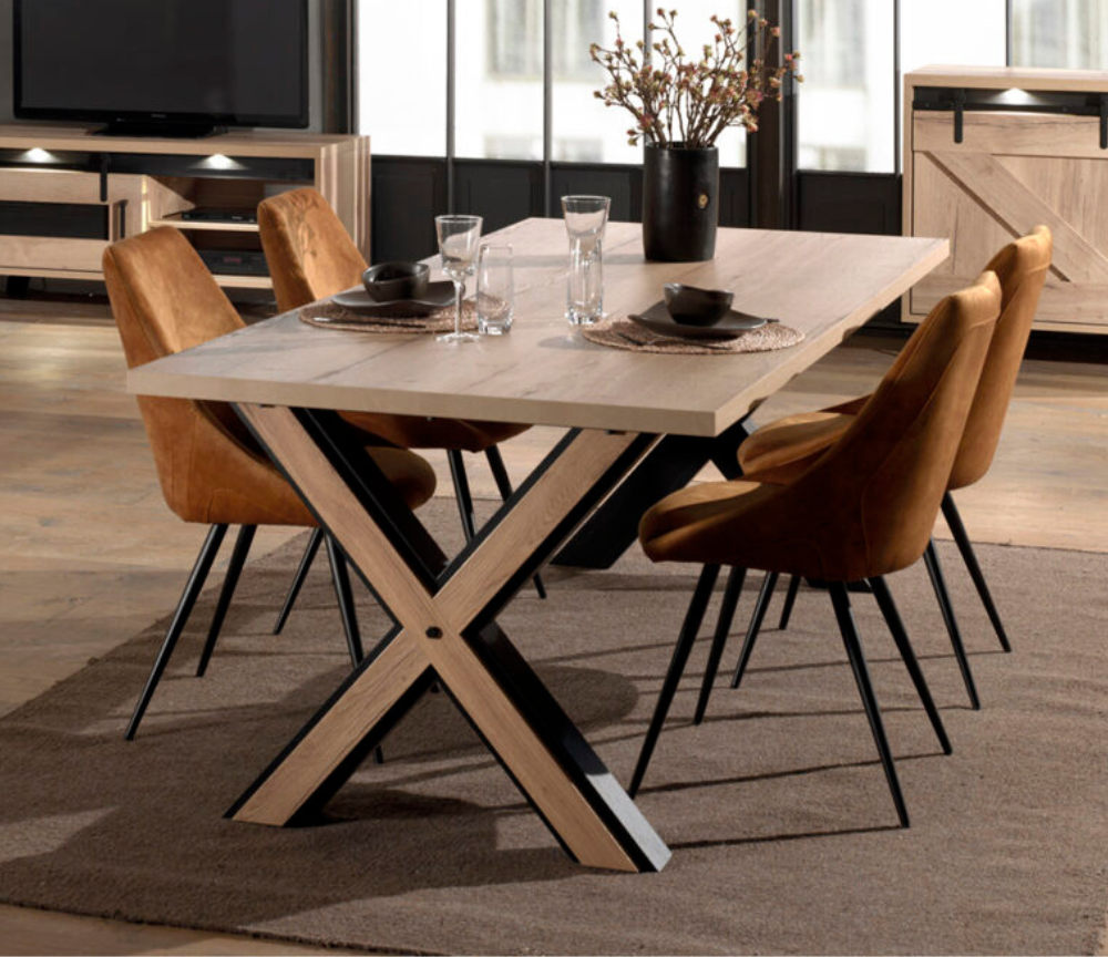 Table a manger bois et métal industriel pieds chêne massif  - Uniory