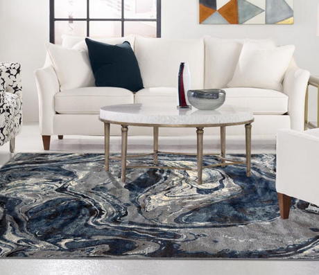 Tapis salon bleu au design moderne rectangulaire - Souffle d'intérieur