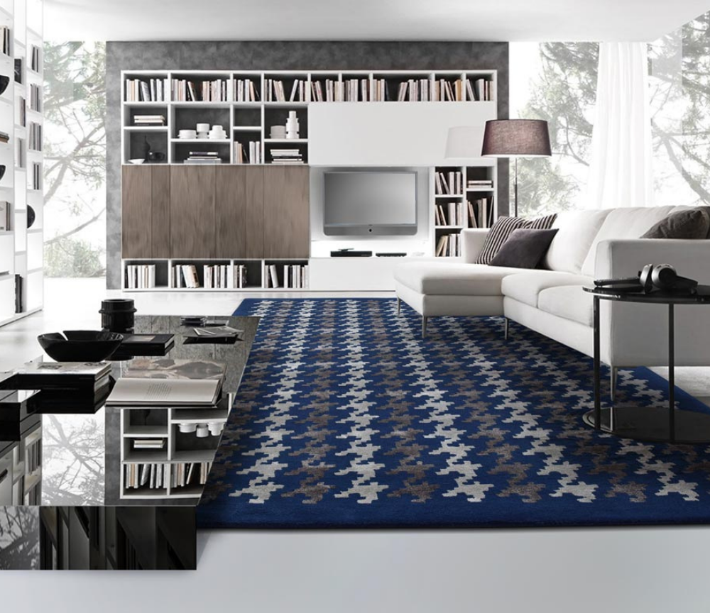 Tapis salon bleu au design moderne rectangulaire - Souffle d'intérieur