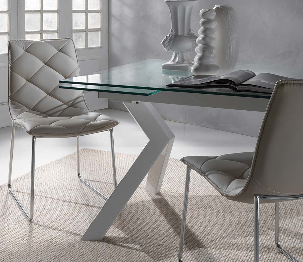 Table extensible en verre design rectangulaire pieds blanc L160 cm - William