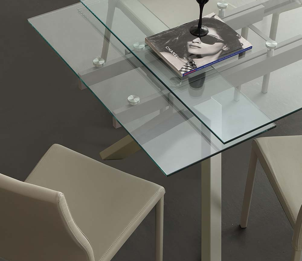 Table extensible en verre design pieds métal beige L160 cm - William
