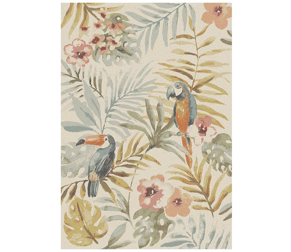 Tapis beige de salon avec perroquet design rectangulaire - SOUFFLE D'intérieur