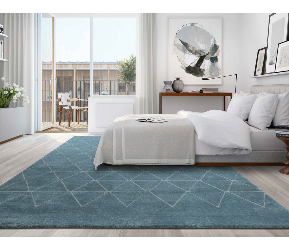 Tapis geometrique bleu au design moderne- Souffle d'intérieur 