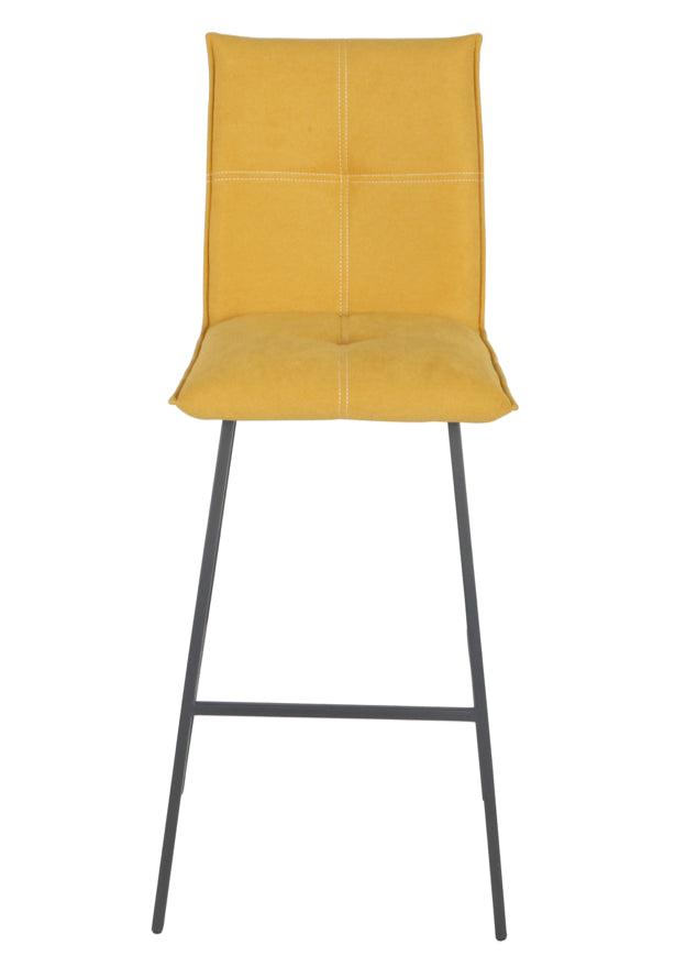Chaise haute de bar confortable pieds métal tissu jaune - Veronica