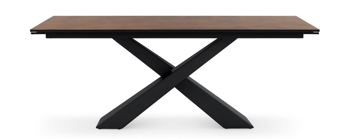 Table à manger ceramique extensible effet rouille vue de face sur fond blanc