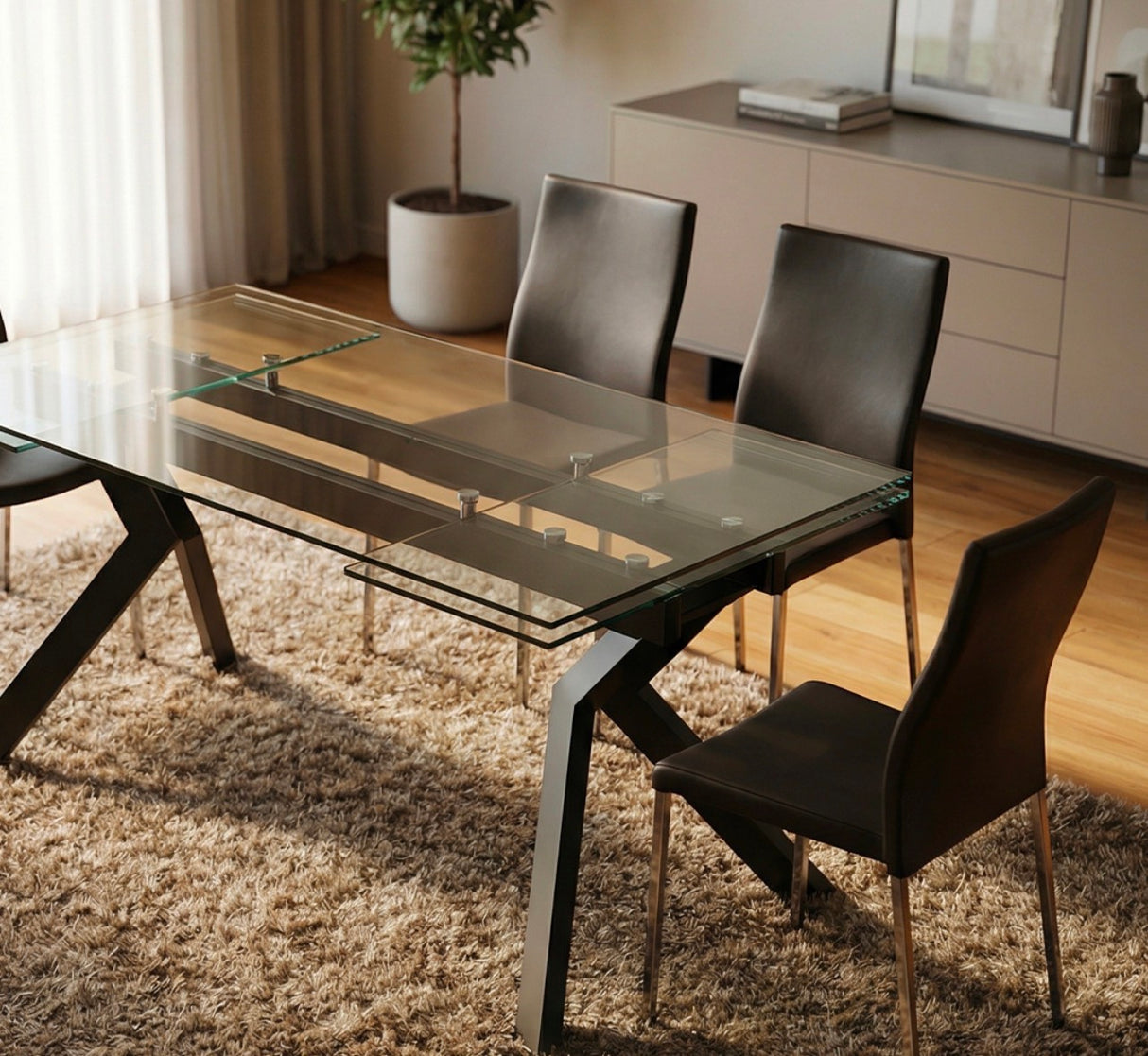 Table en verre extensible pieds métal - William