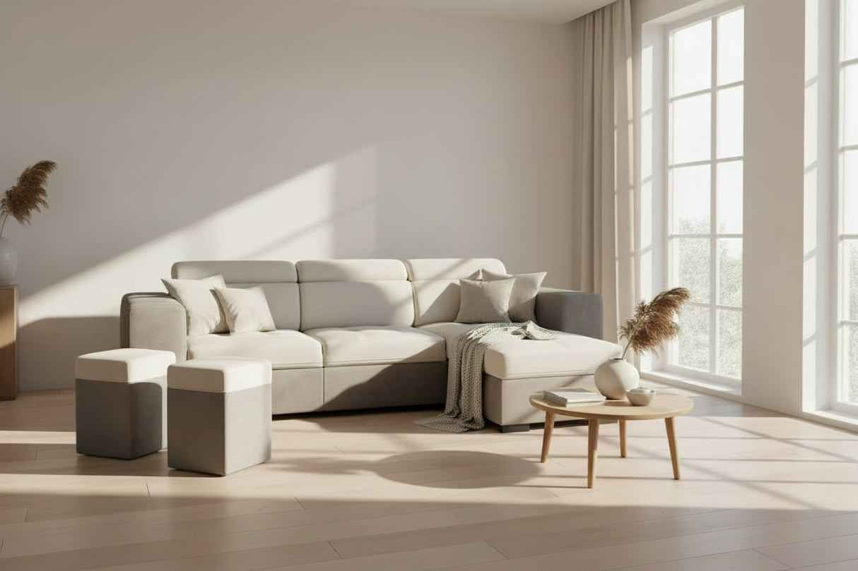 Canapé d'angle convertible beige reversible - Moduly