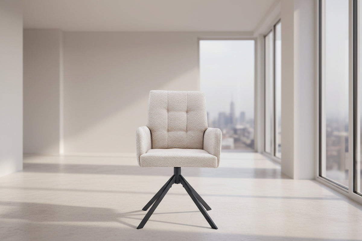 Chaise Tonella pivotante sans roulette blanc cassé - pieds métal noir