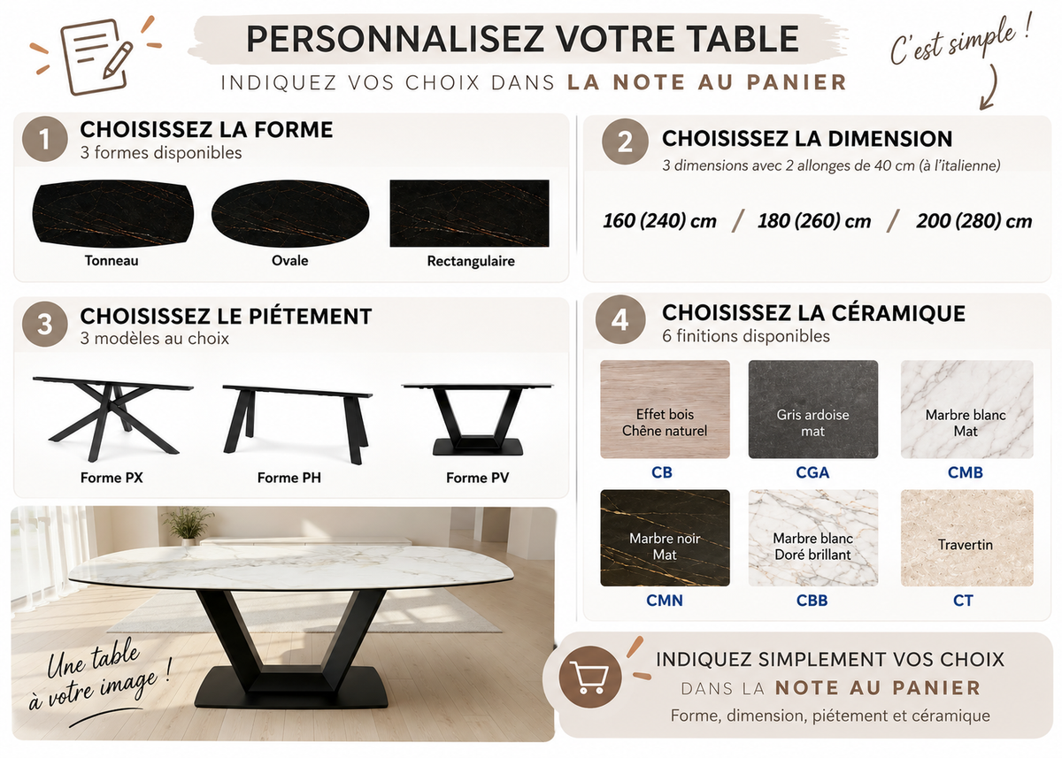 Table extensible céramique pieds métal - Natty