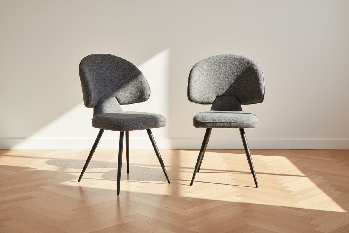 Chaise Cléopâtre tissu bouclé anthracite pieds métal noir