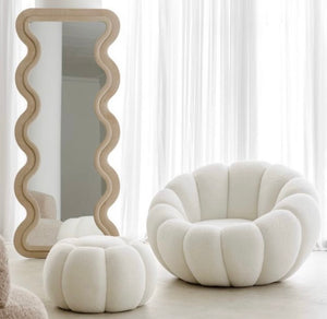 Fauteuil bouclette blanc avec pouf - Cozya