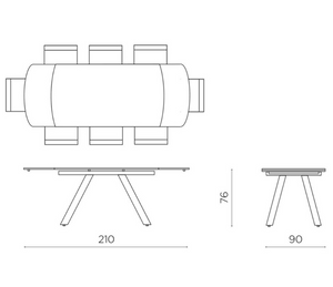 dimensions Table ceramique effet marbre noir  extensible pieds métal - Souffle d'intérieur