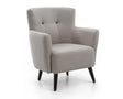 Fauteuil crapaud en tissu beige capiton noir et pieds bois - Souffle d'intérieur