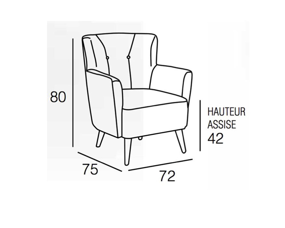Fauteuil crapaud en tissu beige capiton noir et pieds bois - Souffle d'intérieur