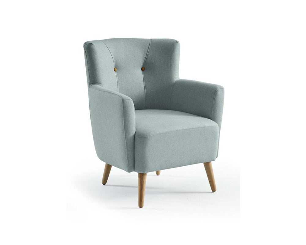 Fauteuil crapaud en tissu vert clair moderne pieds bois - Cindy-Fauteuils-SOUFFLE D’INTÉRIEUR