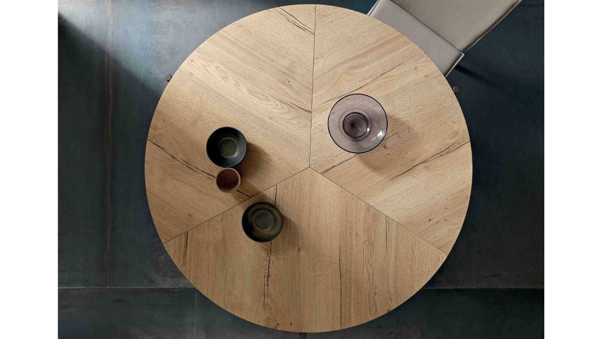 Table Icaro Altacom – ouverture pivotante du plateau en table ronde