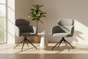 Chaise Jonas Lievens accoudoirs pivotante tissu anthracite pieds métal noir