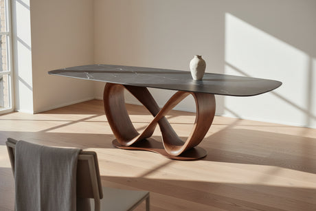 TABLE OVALE EN CÉRAMIQUE NOIR MATE PIEDS BOIS - LIEVENS - LYRA