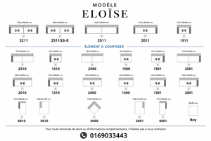 Schéma des modules et configurations du canapé Éloïse assises coulissantes électriques – 4 formats disponibles