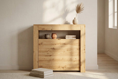 Détail de la console extensible Slimmy fermée, design épuré et finitions soignées