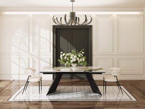 table extensible céramique marbre en position fermé dans un salon contemporain