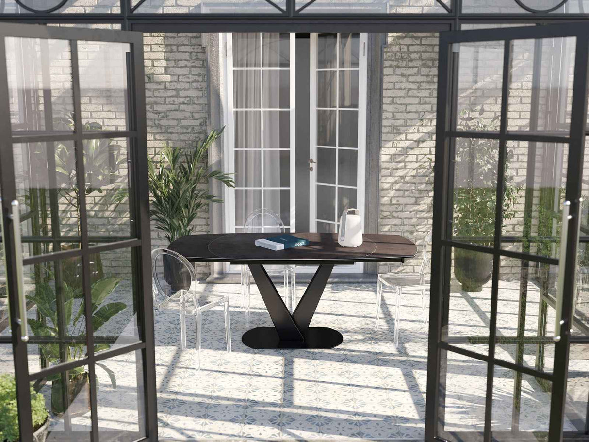 Table extensible en céramique gris foncé pieds noir métal - Akante - Souffle d'intérieur