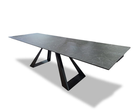 Table de salle à manger plateau rectangulaire céramique extensible marbre gris moderne  - Souffle d'intérieur