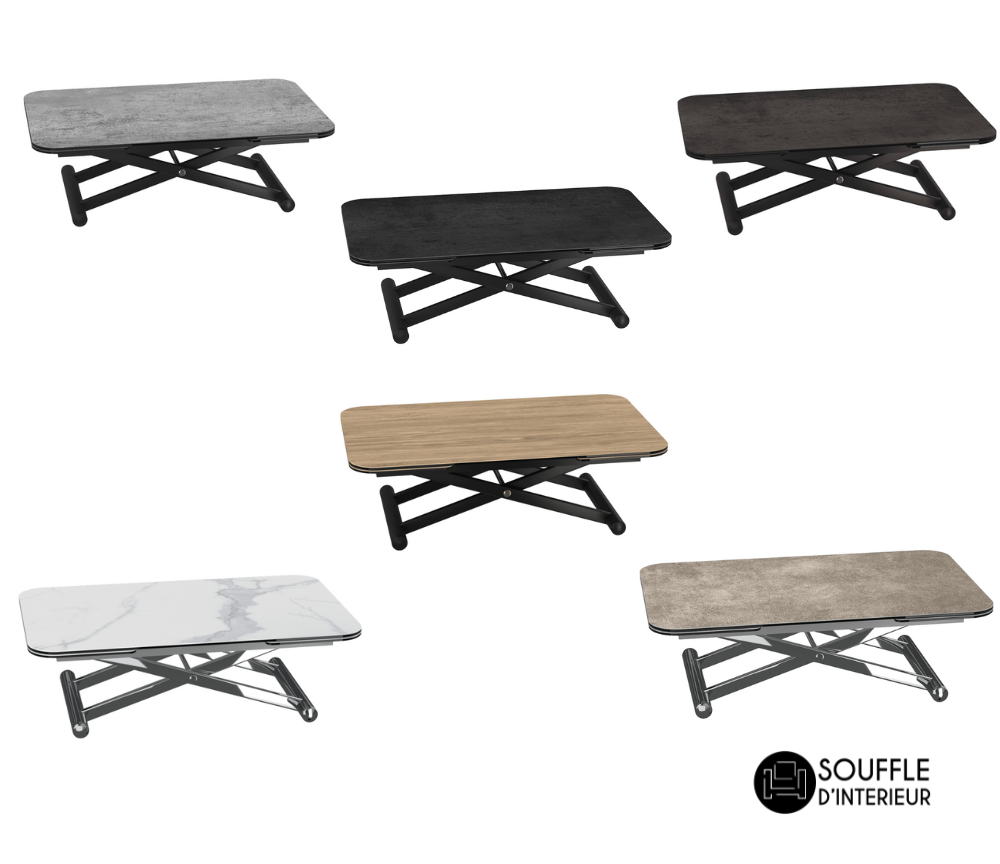 Table basse relevable extensible céramique bois design - Enola