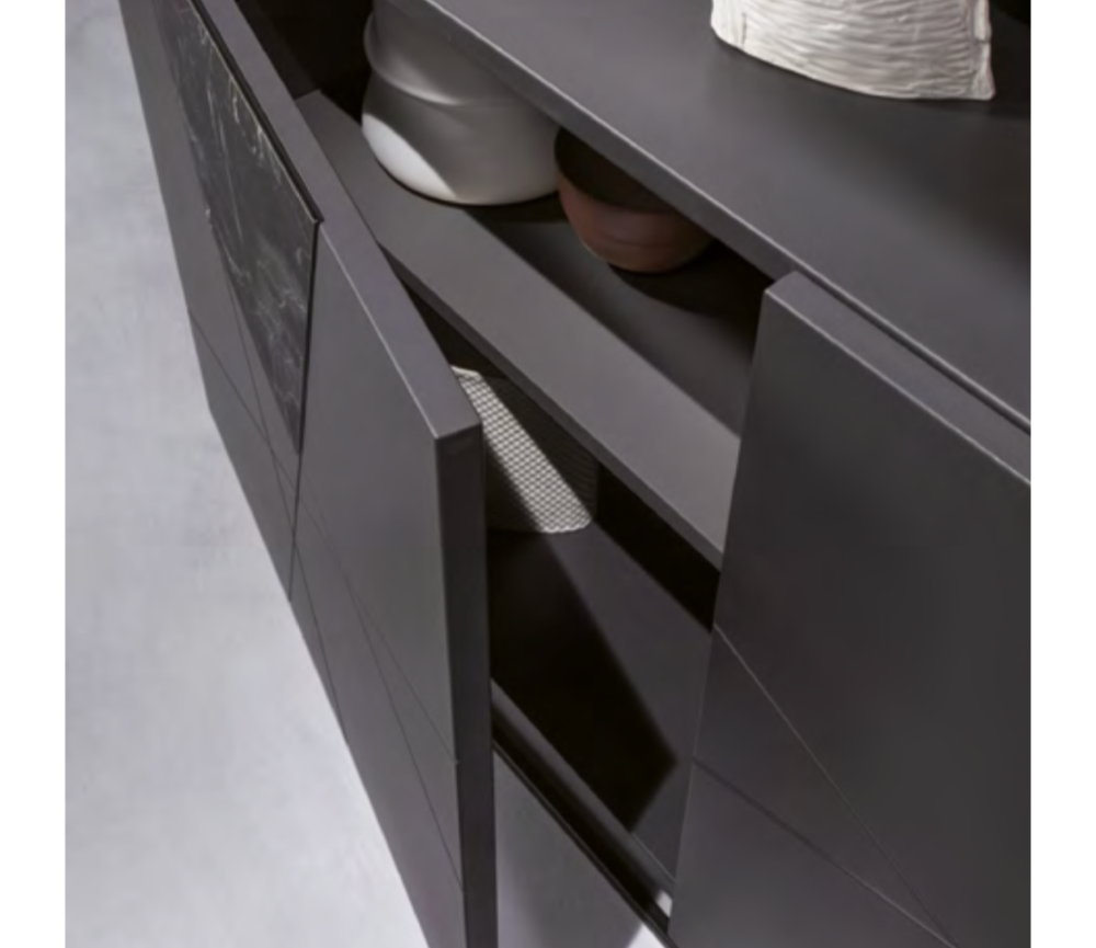 Buffet bahut enfilade laque mat gris pieds métal - Souffle d'intérieur
