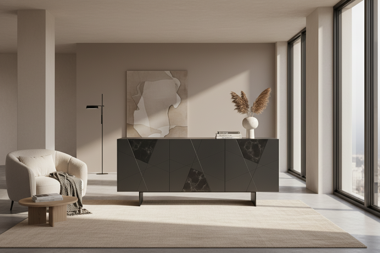 Buffet Moderne Beliani GLASTONBURY – Noir – 4 Portes – MDF Et Métal