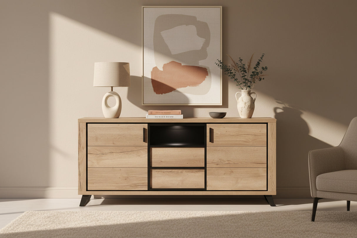 Enfilade finition bois pieds metal - Luxa