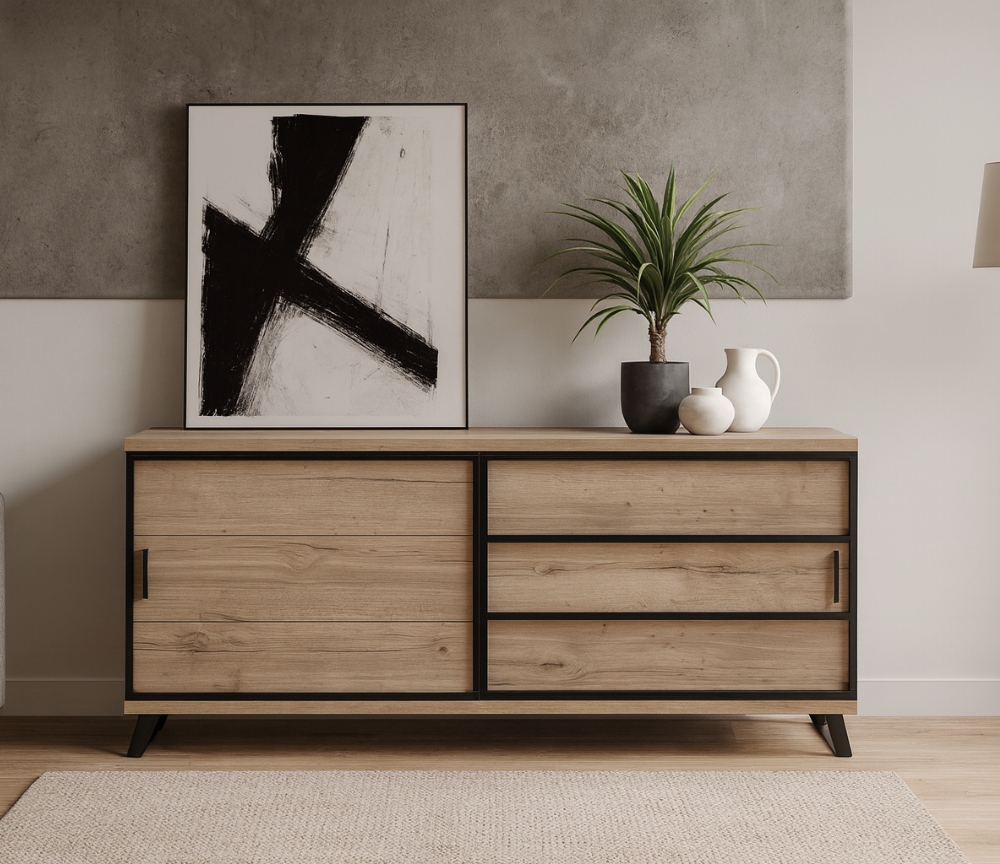 buffet de salle à manger en bois vue de face en ambiance contemporaine - Magasin à Yerres de meuble