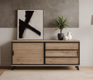 buffet de salle à manger en bois vue de face en ambiance contemporaine - Magasin à Yerres de meuble