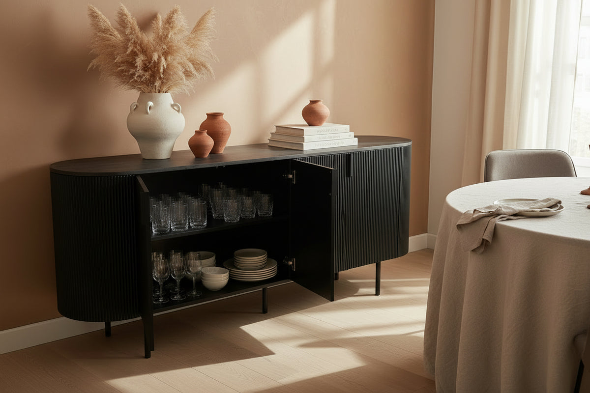 Buffet de salle à manger noir 4 portes  - Souffle d'intérieur