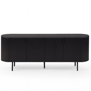 Buffet de salle à manger noir 4 portes Lagosy – bois wengé & métal noir