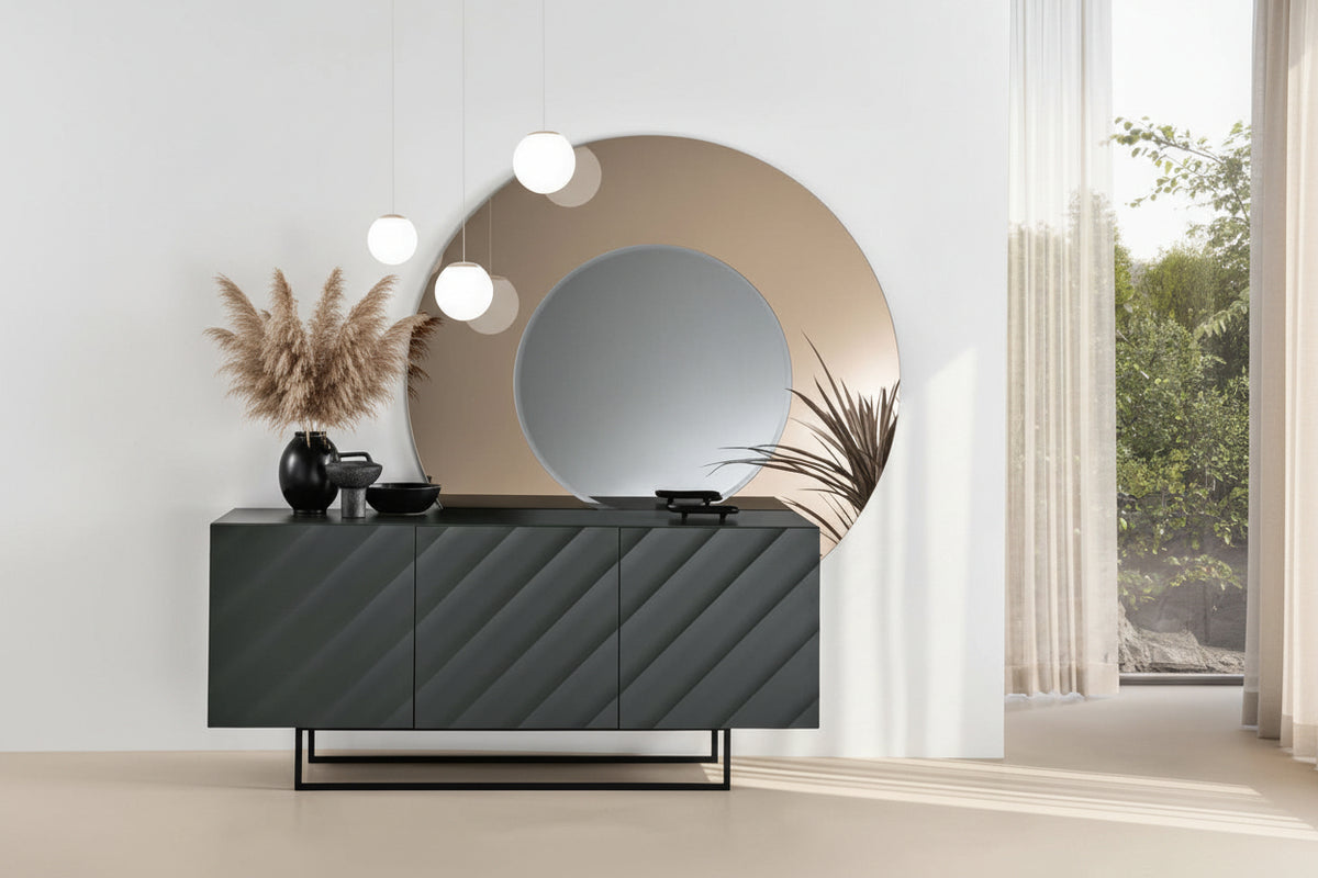 buffet enfilade gris laqué mat design pieds métal - Souffle d'intérieur
