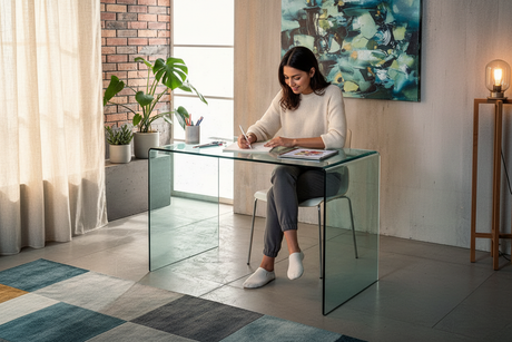Bureau en verre design dans un intérieur contemporain