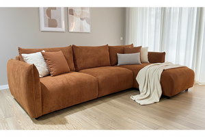 Canapé avec chaise longue velours côtelé - Vue de face