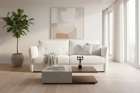 canapé convertible lit rapido couchage 140 tissu bouclette blanc