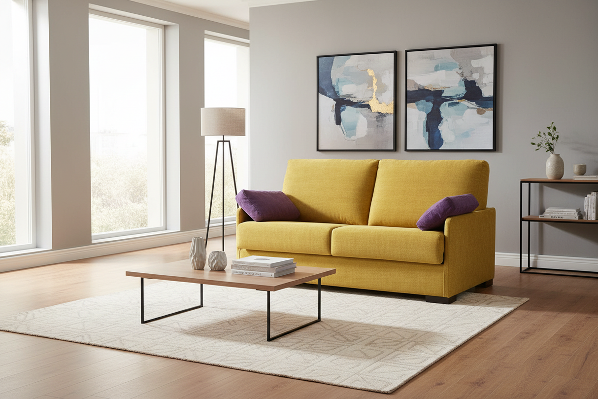 Canapé convertible jaune moutarde - salon contemporain